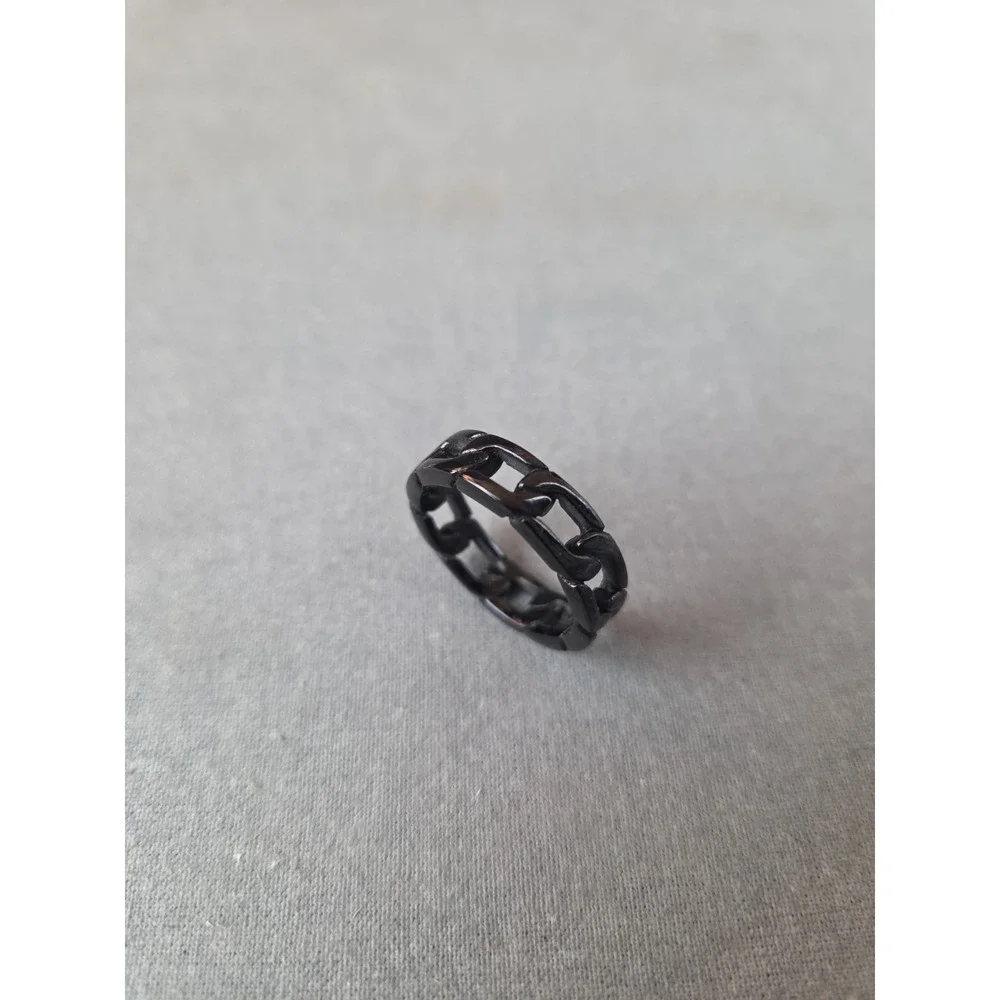 Mens Black Miami Cuban link Ring Band Biker Jewelry Stainless Steel Size 10